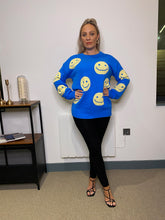 Load image into Gallery viewer, Cobalt Blue Crew Neck Jumper With Smiley Face Print