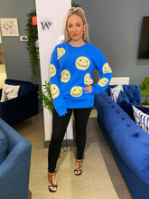 Load image into Gallery viewer, Cobalt Blue Crew Neck Jumper With Smiley Face Print