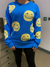 Load image into Gallery viewer, Cobalt Blue Crew Neck Jumper With Smiley Face Print