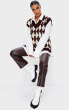 Load image into Gallery viewer, Chocolate Argyle Check V Neck Knitted Side Split Vest