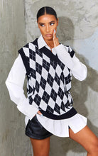Load image into Gallery viewer, Chocolate Argyle Check V Neck Knitted Side Split Vest