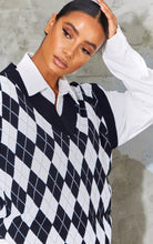 Load image into Gallery viewer, Chocolate Argyle Check V Neck Knitted Side Split Vest