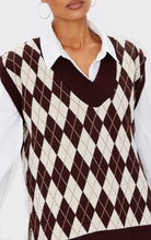 Load image into Gallery viewer, Chocolate Argyle Check V Neck Knitted Side Split Vest