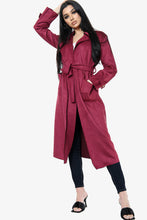 Load image into Gallery viewer, Wine Suedette Longline Belted Jacket