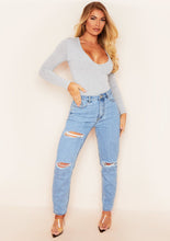 Load image into Gallery viewer, White Long Sleeve Plunge Bodysuit