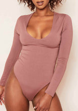 Load image into Gallery viewer, White Long Sleeve Plunge Bodysuit