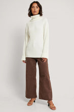 Load image into Gallery viewer, Oversized White Ribbed Knitted Turtleneck Side Slit Sweater
