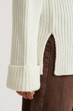 Load image into Gallery viewer, Oversized White Ribbed Knitted Turtleneck Side Slit Sweater