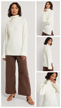 Load image into Gallery viewer, Oversized White Ribbed Knitted Turtleneck Side Slit Sweater