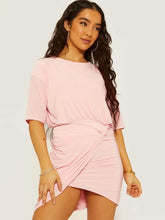 Load image into Gallery viewer, Red Batwing Style Twist Knot Detail Slinky Dress
