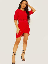 Load image into Gallery viewer, Red Batwing Style Twist Knot Detail Slinky Dress
