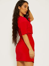 Load image into Gallery viewer, Royal Blue Batwing Style Twist Knot Detail Slinky Dress
