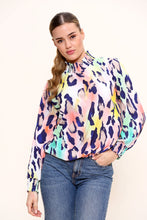 Load image into Gallery viewer, Orange Bright Printed Gathered High Neck Top
