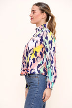 Load image into Gallery viewer, Orange Bright Printed Gathered High Neck Top
