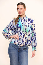 Load image into Gallery viewer, Orange Bright Printed Gathered High Neck Top
