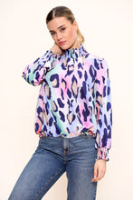 Load image into Gallery viewer, Orange Bright Printed Gathered High Neck Top
