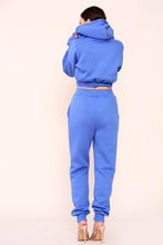 Load image into Gallery viewer, Blue Fleece Crop Zip Hooded Loungewear
