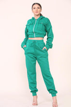 Load image into Gallery viewer, Blue Fleece Crop Zip Hooded Loungewear
