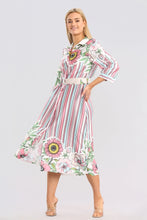 Load image into Gallery viewer, Red Floral Striped Midaxi  Belted Dress
