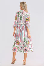 Load image into Gallery viewer, Red Floral Striped Midaxi  Belted Dress
