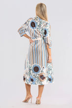 Load image into Gallery viewer, Red Floral Striped Midaxi  Belted Dress
