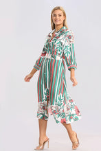 Load image into Gallery viewer, Red Floral Striped Midaxi  Belted Dress
