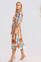 Load image into Gallery viewer, Red Floral Striped Midaxi  Belted Dress
