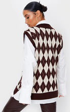 Load image into Gallery viewer, Chocolate Argyle Check V Neck Knitted Side Split Vest
