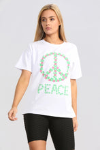 Load image into Gallery viewer, White Peace Round Neck T-shirt
