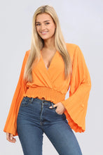 Load image into Gallery viewer, Orange Pleated Long Sleeved Top
