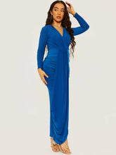 Load image into Gallery viewer, Royal Blue Plunge Neck Slinky Draped Maxi Dress
