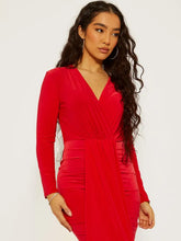 Load image into Gallery viewer, Royal Blue Plunge Neck Slinky Draped Maxi Dress
