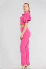Load image into Gallery viewer, Orange Puff Sleeved Cropped Top Flared Co-Ord Set
