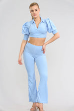 Load image into Gallery viewer, Orange Puff Sleeved Cropped Top Flared Co-Ord Set
