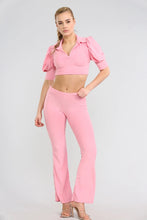 Load image into Gallery viewer, Orange Puff Sleeved Cropped Top Flared Co-Ord Set

