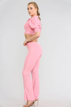 Load image into Gallery viewer, Orange Puff Sleeved Cropped Top Flared Co-Ord Set
