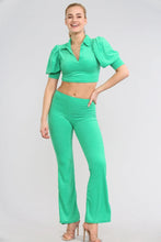 Load image into Gallery viewer, Orange Puff Sleeved Cropped Top Flared Co-Ord Set
