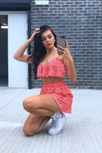 Load image into Gallery viewer, Red Printed Crop Top And Flippy Shorts Set
