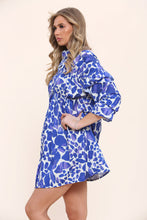 Load image into Gallery viewer, Orange Ruched Printed Shirt Dress
