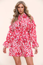 Load image into Gallery viewer, Orange Ruched Printed Shirt Dress
