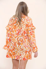 Load image into Gallery viewer, Orange Ruched Printed Shirt Dress
