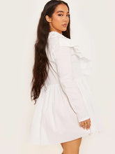 Load image into Gallery viewer, White Ruffle Trim Shirt Dress
