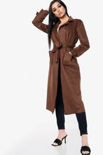 Load image into Gallery viewer, Wine Suedette Longline Belted Jacket
