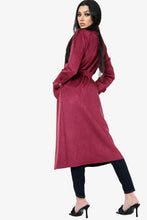 Load image into Gallery viewer, Wine Suedette Longline Belted Jacket
