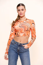 将图片加载到图库查看器中，Orange Swirl Print Crop Top
