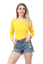 Load image into Gallery viewer, Yellow Plain Long Sleeve Basic T-Shirt

