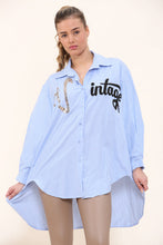 Load image into Gallery viewer, White Vintage Printed Sequin Longline Shirt
