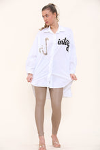 Load image into Gallery viewer, White Vintage Printed Sequin Longline Shirt
