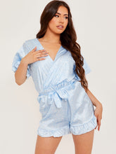Load image into Gallery viewer, Wrap Front Belted Satin Printed Playsuit
