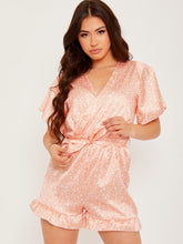 Load image into Gallery viewer, Wrap Front Belted Satin Printed Playsuit
